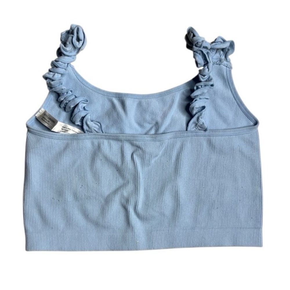 ANWND Light Blue Ribbed Ruffle Crop Top Small - Picture 3 of 3